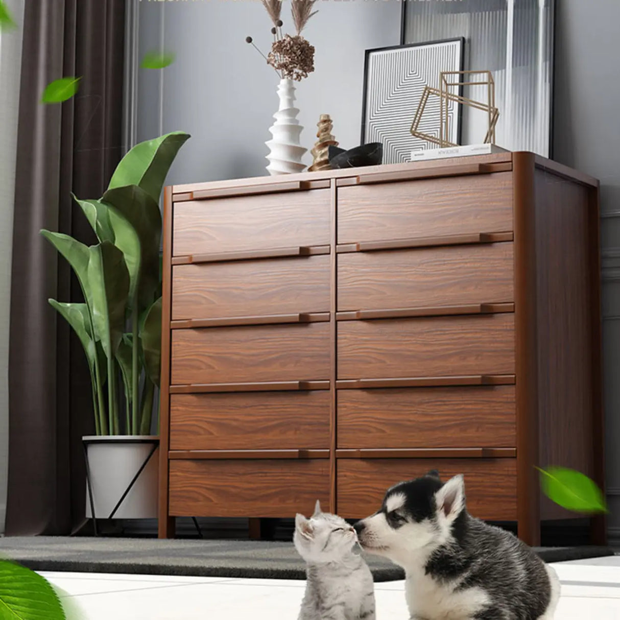 Brown Horizontal Wooden Dresser for Ten Drawers Image - 4