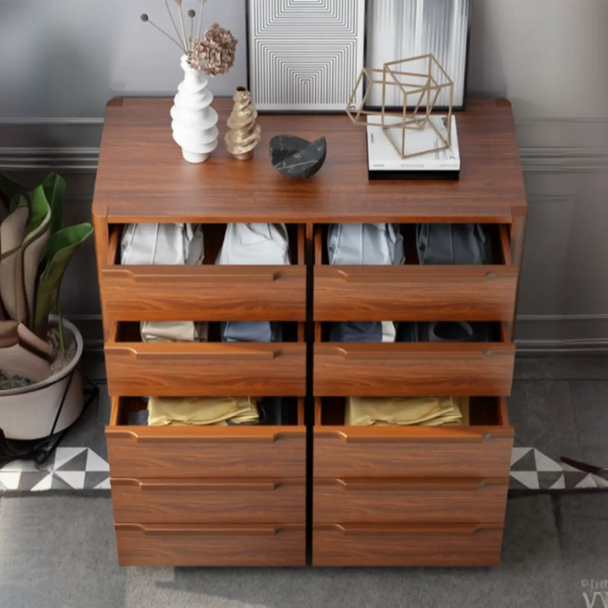 Brown Horizontal Wooden Dresser for Ten Drawers Image - 6