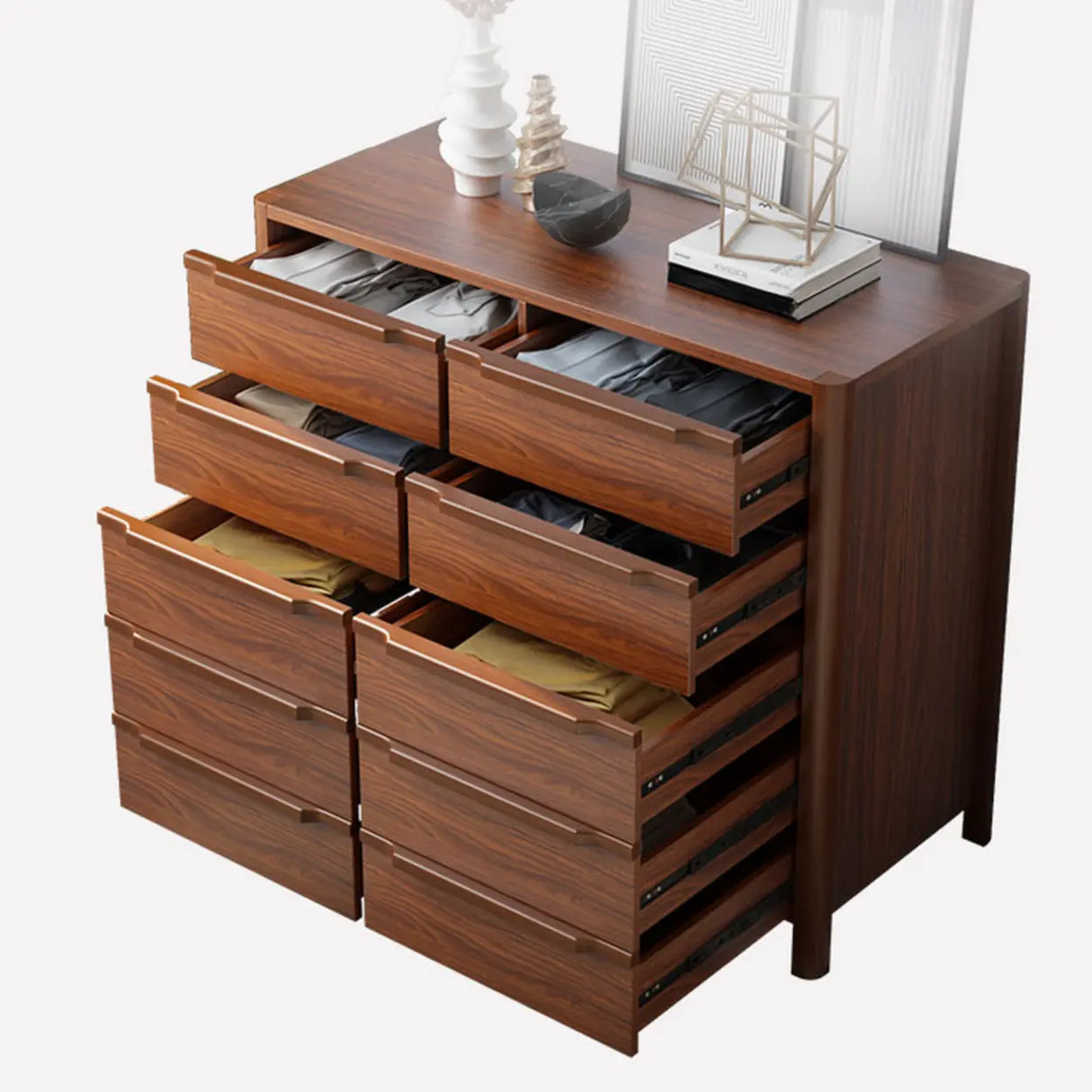 Brown Horizontal Wooden Dresser for Ten Drawers Image - 7