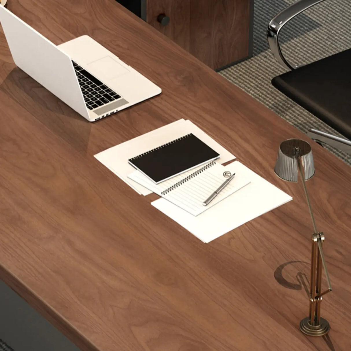 Brown L-Shaped Long Wooden Computer Desk with Storage Image - 13