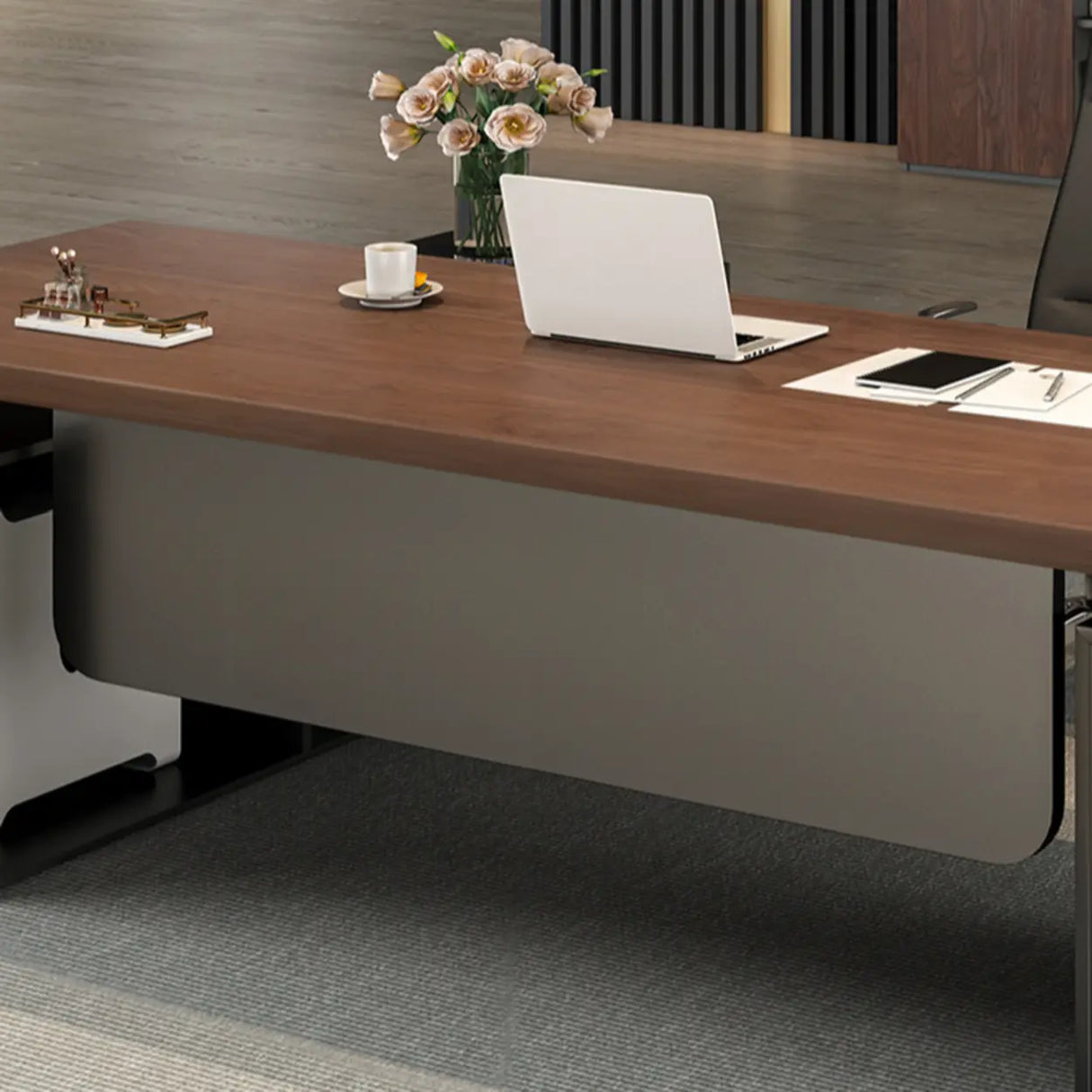 Brown L-Shaped Long Wooden Computer Desk with Storage Image - 15