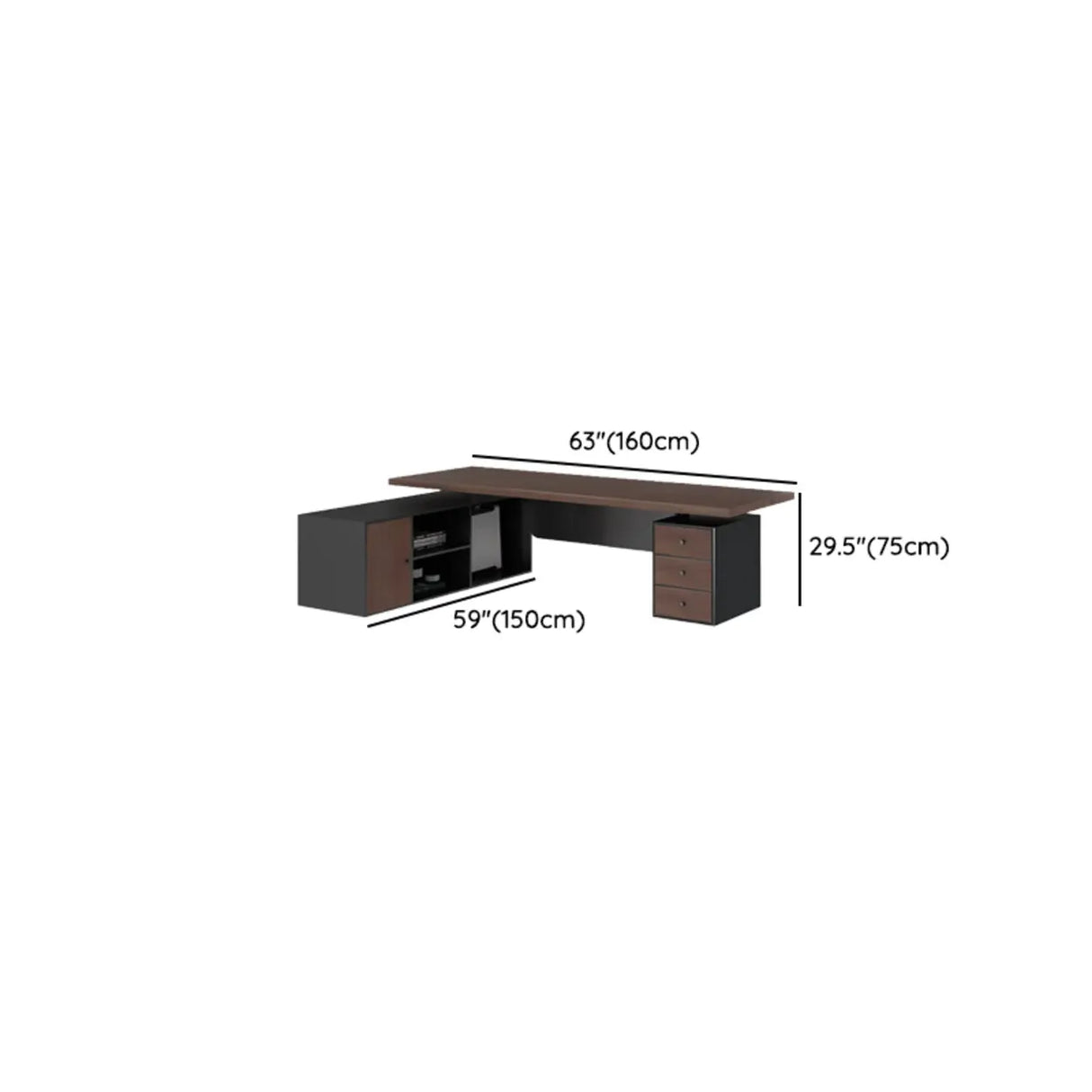 Brown L-Shaped Long Wooden Computer Desk with Storage