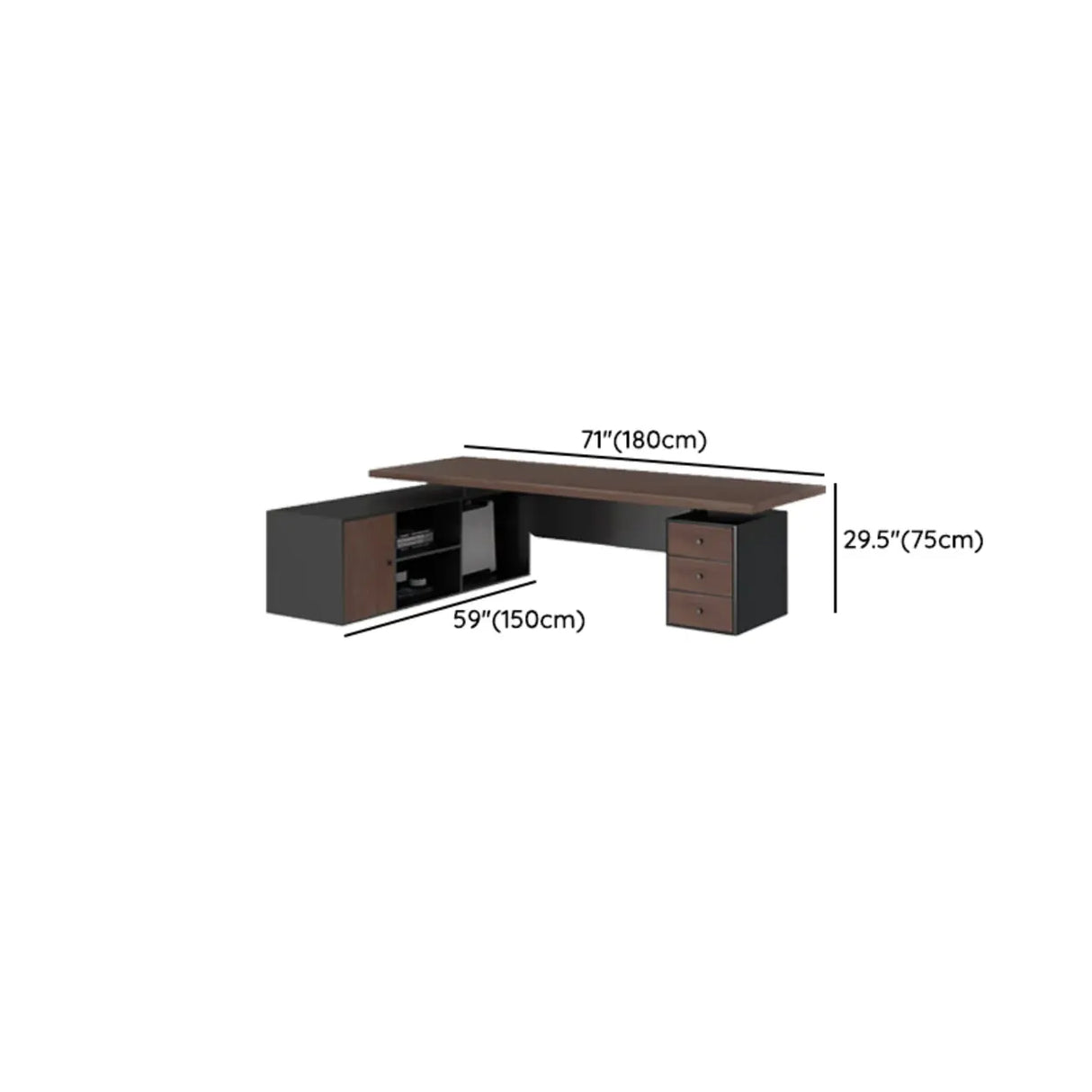 Brown L-Shaped Long Wooden Computer Desk with Storage Image - 19