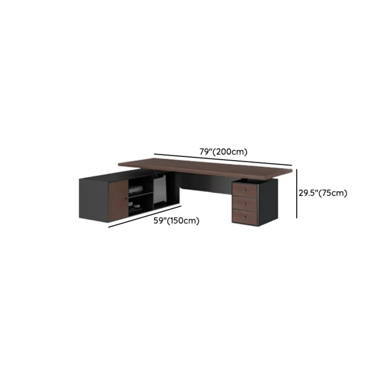 Brown L-Shaped Long Wooden Computer Desk with Storage Image - 20