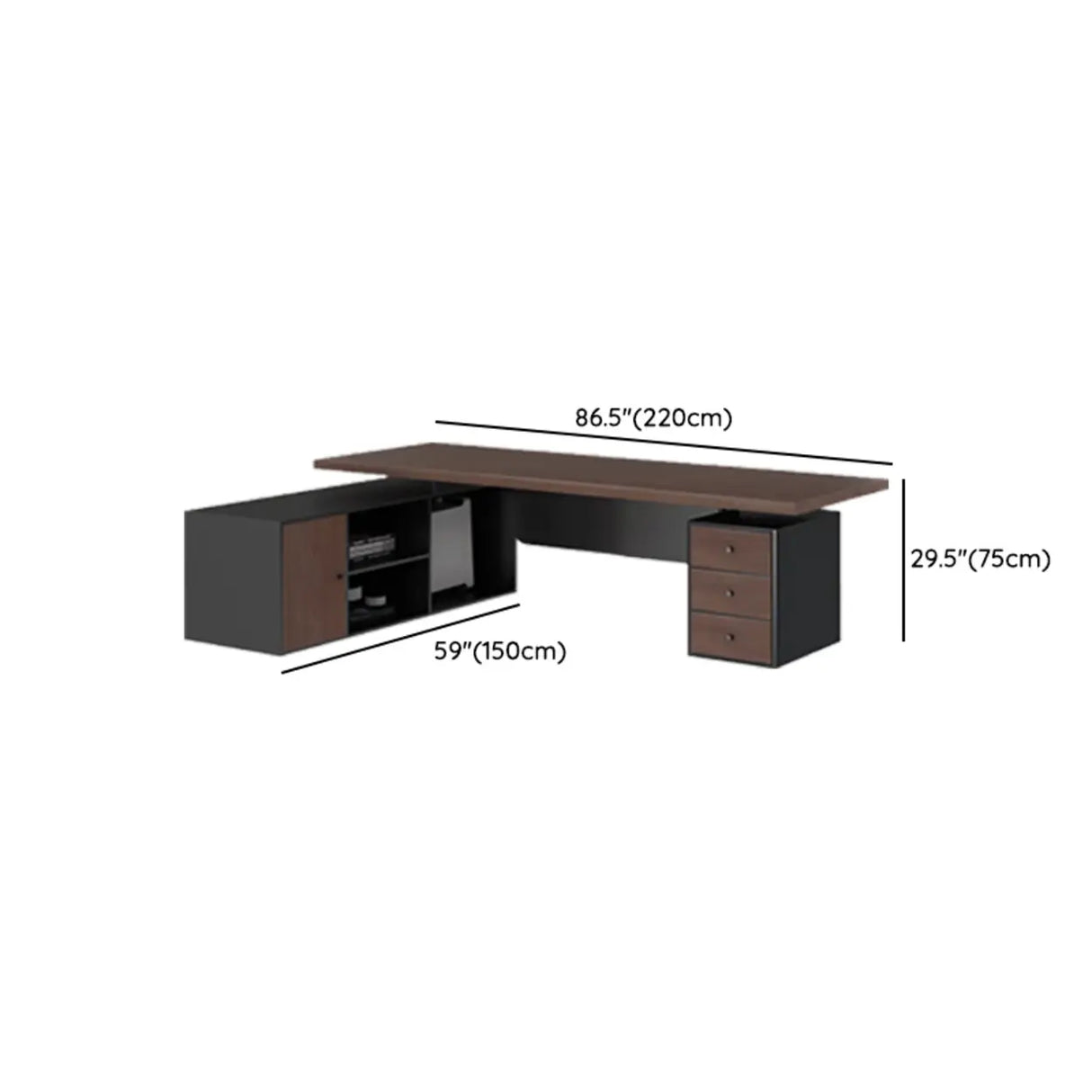Brown L-Shaped Long Wooden Computer Desk with Storage Image - 21