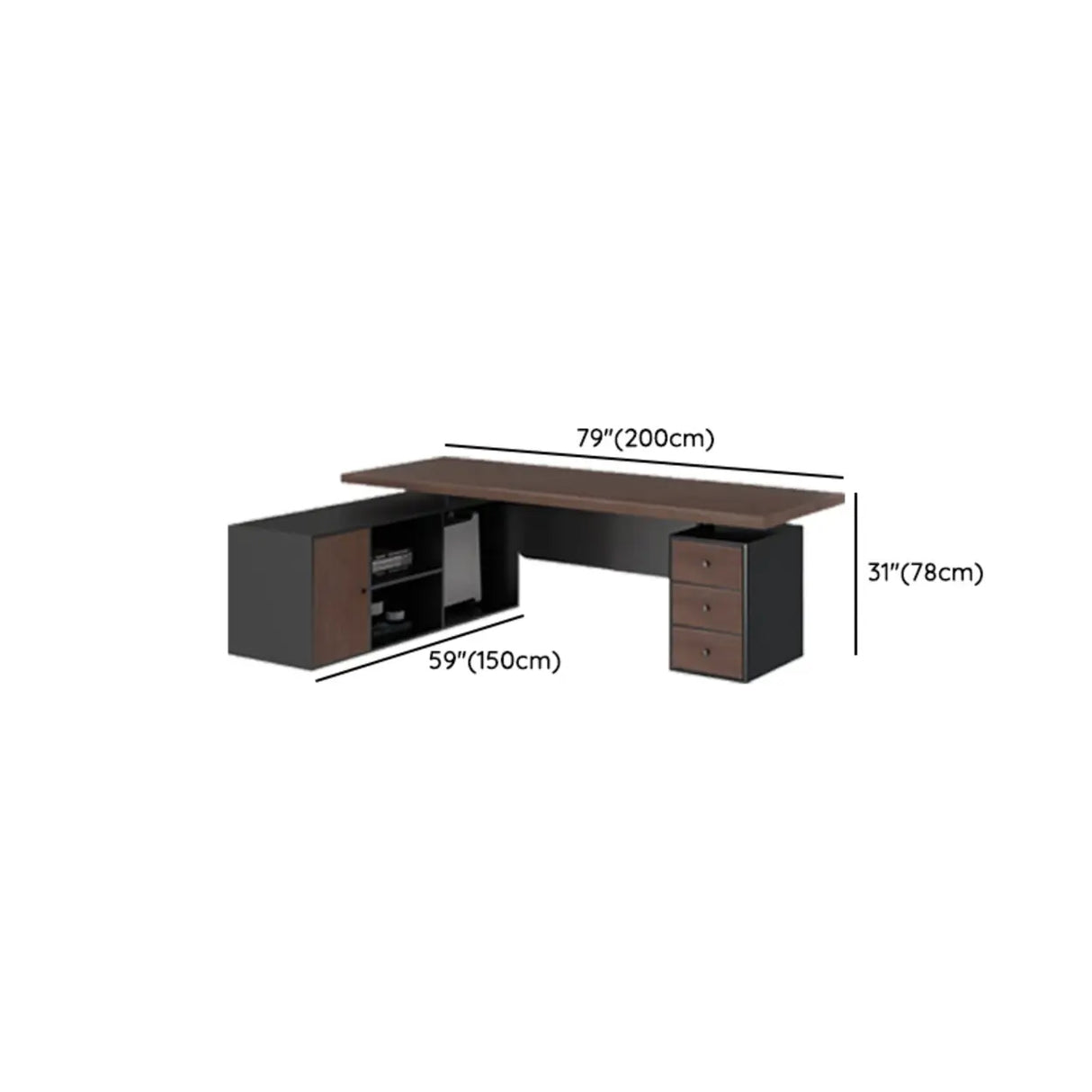 Brown L-Shaped Long Wooden Computer Desk with Storage Image - 24