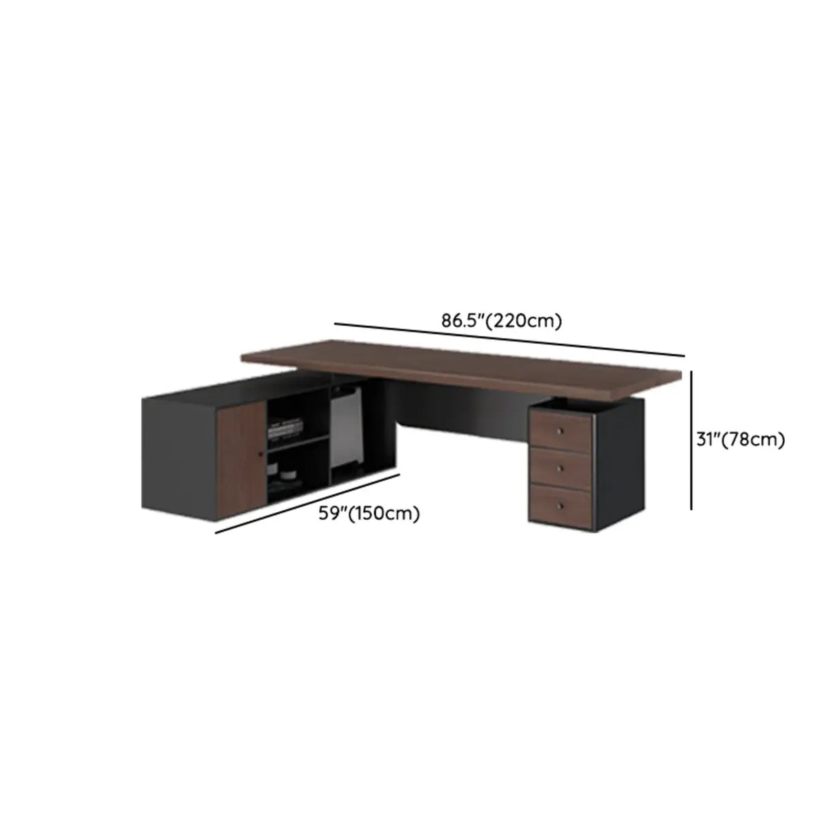 Brown L-Shaped Long Wooden Computer Desk with Storage Image - 25