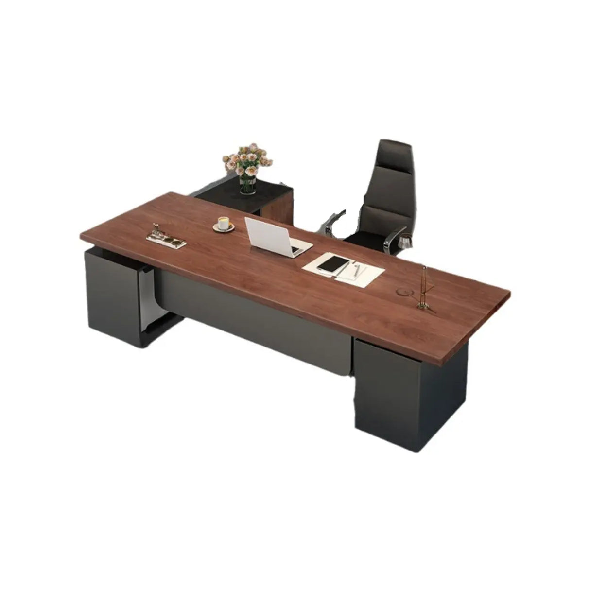 Brown L-Shaped Long Wooden Computer Desk with Storage Image - 5