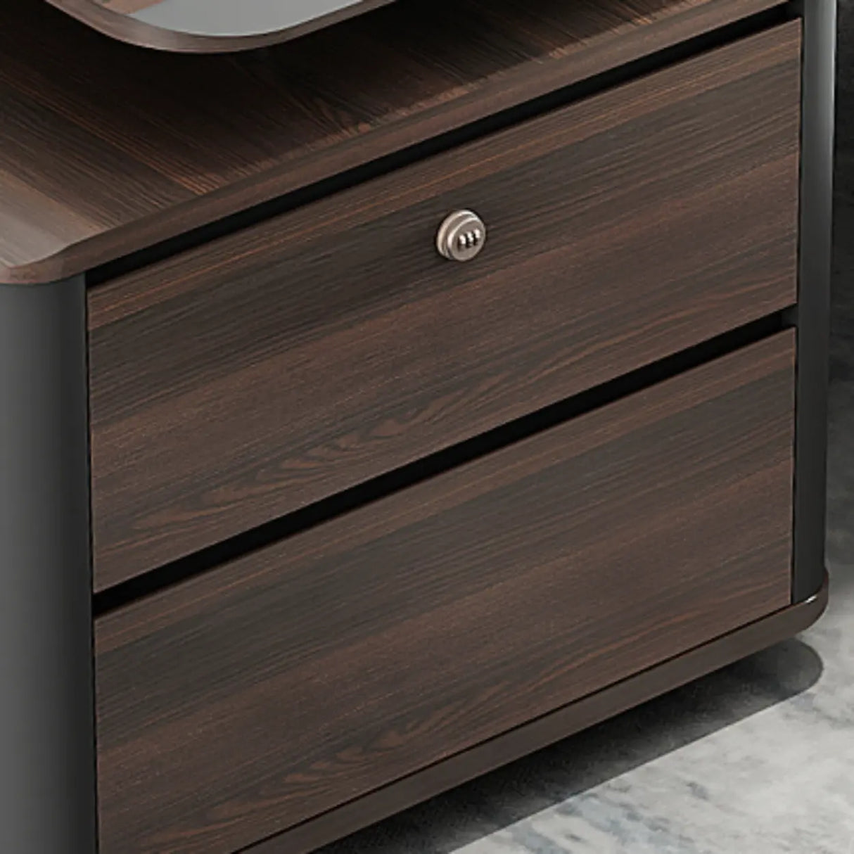 Brown L-Shaped Wooden Desk with Drawers and Shelves Image - 11