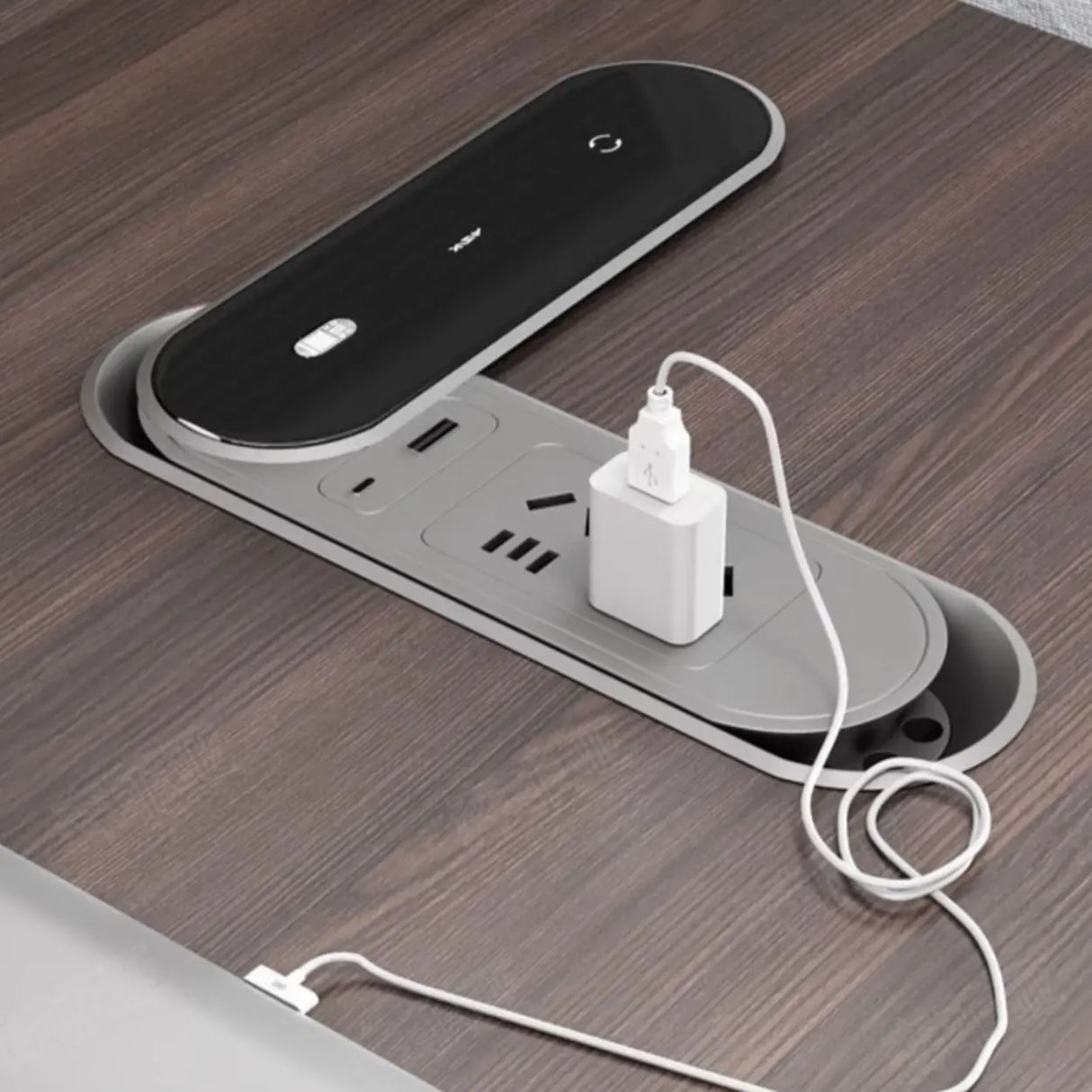 Brown L-Shaped Wooden Desk with Drawers and Shelves Image - 7