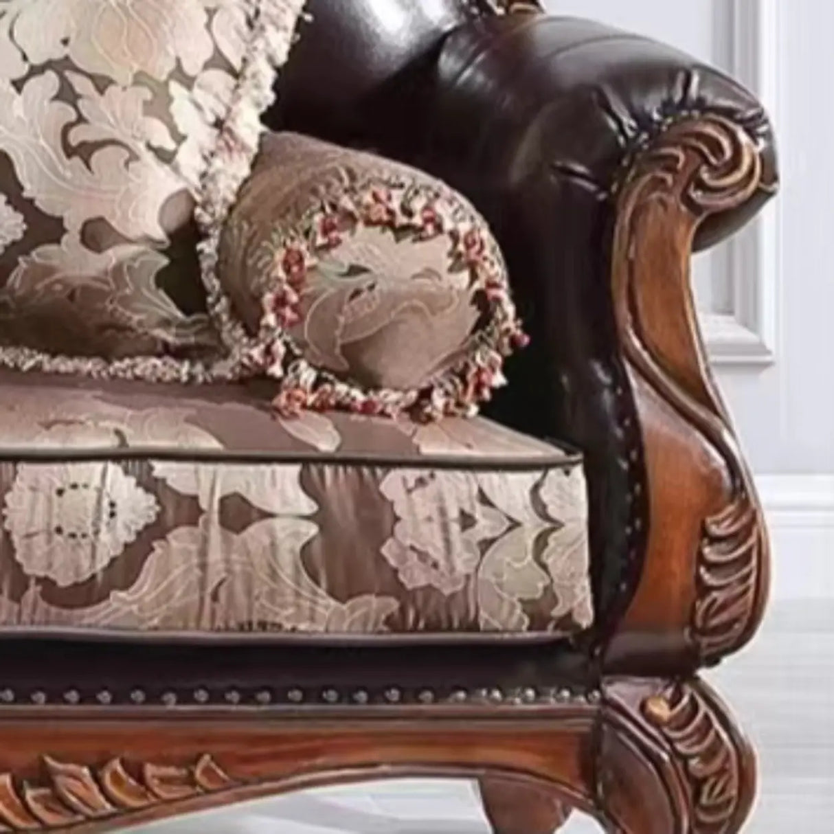 Brown Large Vintage Tufted Wood Leather Chaise Lounge Image - 8