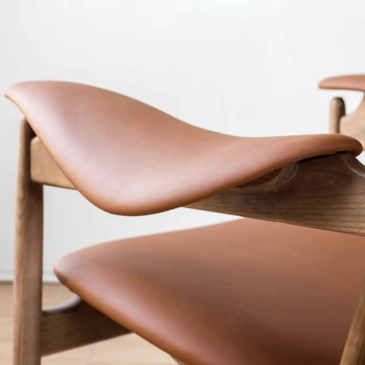 Brown Leather Fixed Back Arm Chair with Four Legs Image - 10