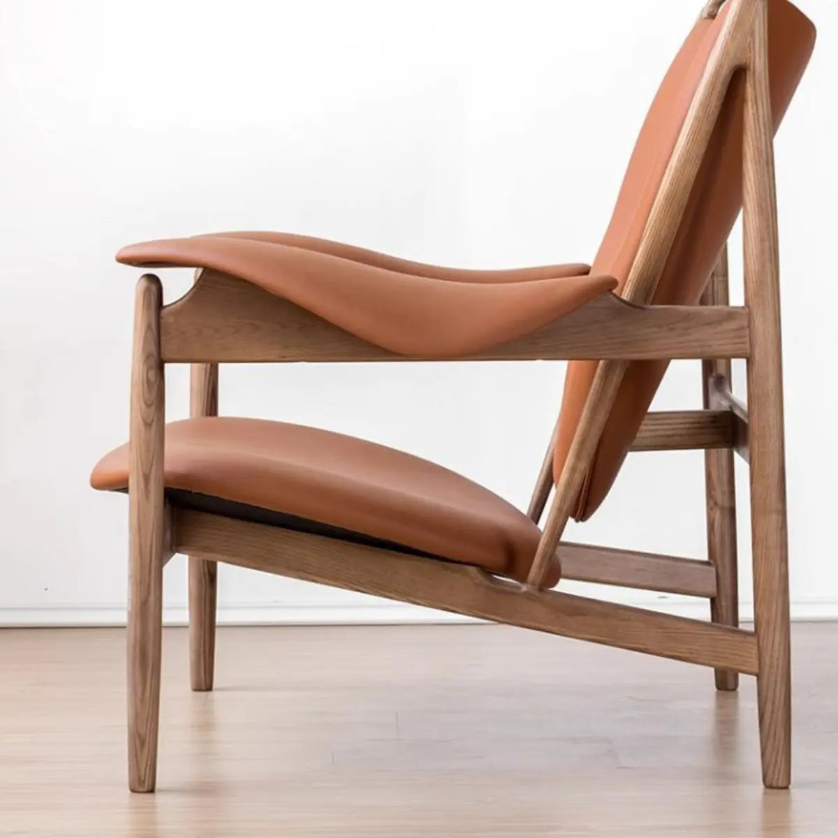 Brown Leather Fixed Back Arm Chair with Four Legs Image - 11