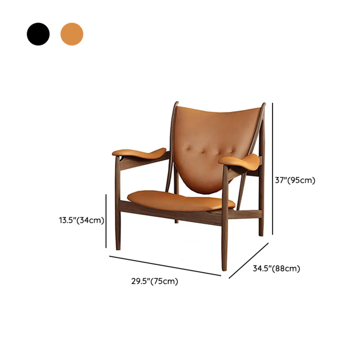 Brown Leather Fixed Back Arm Chair with Four Legs