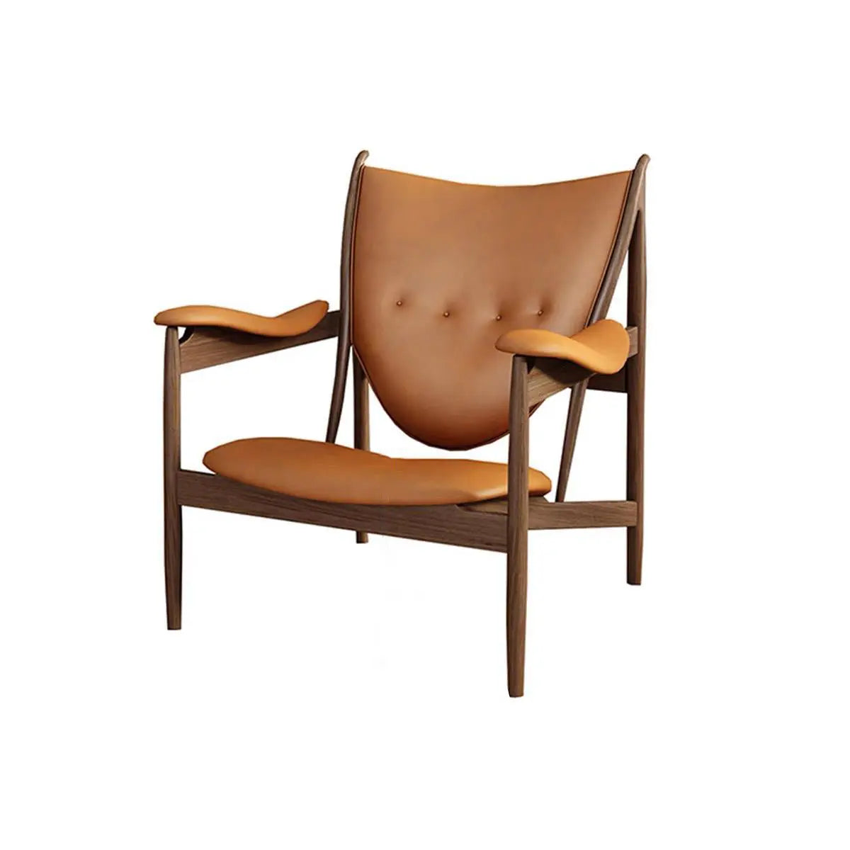 Brown Leather Fixed Back Arm Chair with Four Legs Image - 3