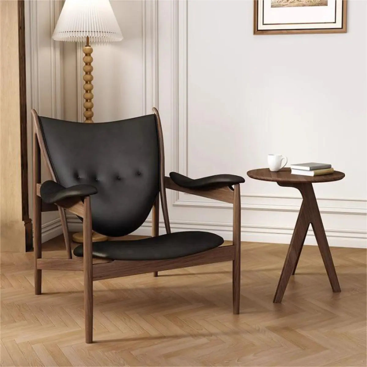 Brown Leather Fixed Back Arm Chair with Four Legs Image - 4
