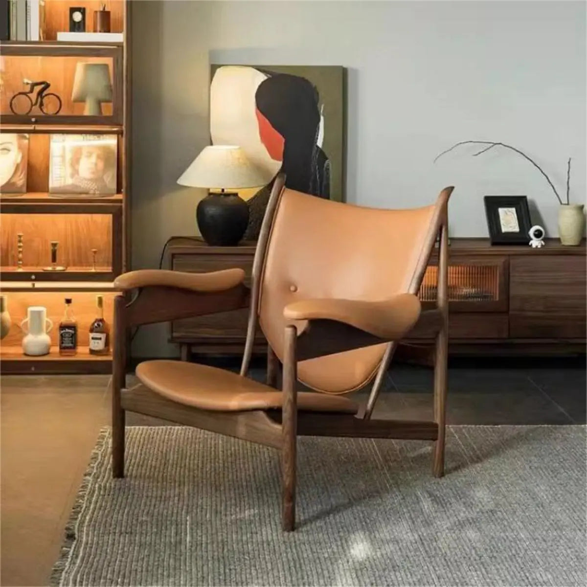Brown Leather Fixed Back Arm Chair with Four Legs Image - 6