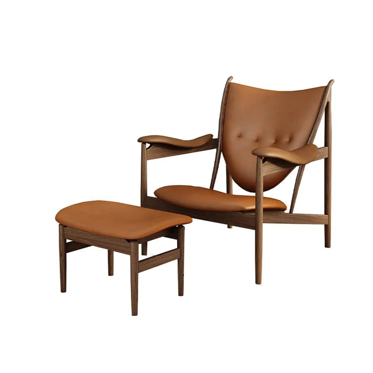 Brown Leather Fixed Back Arm Chair with Four Legs Image - 7