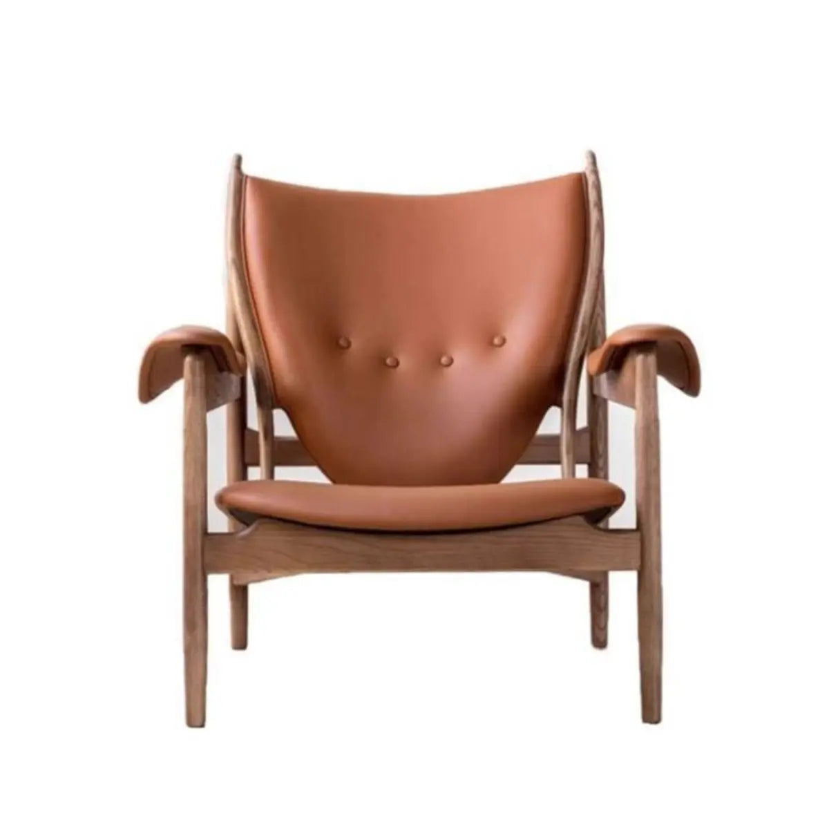 Brown Leather Fixed Back Arm Chair with Four Legs Image - 8