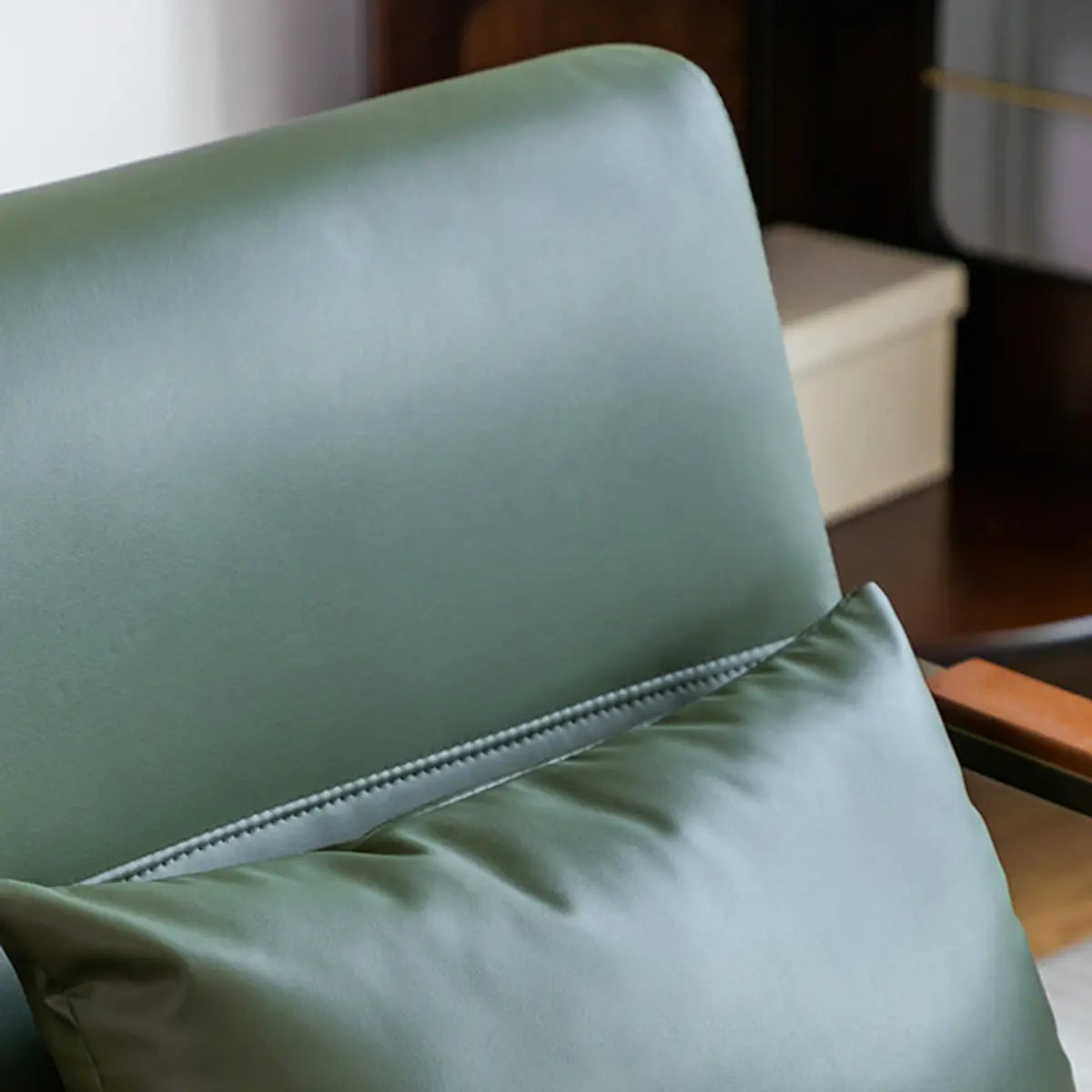 Brown Leather Pillow Back Metal Four Legs Arm Chair Image - 12