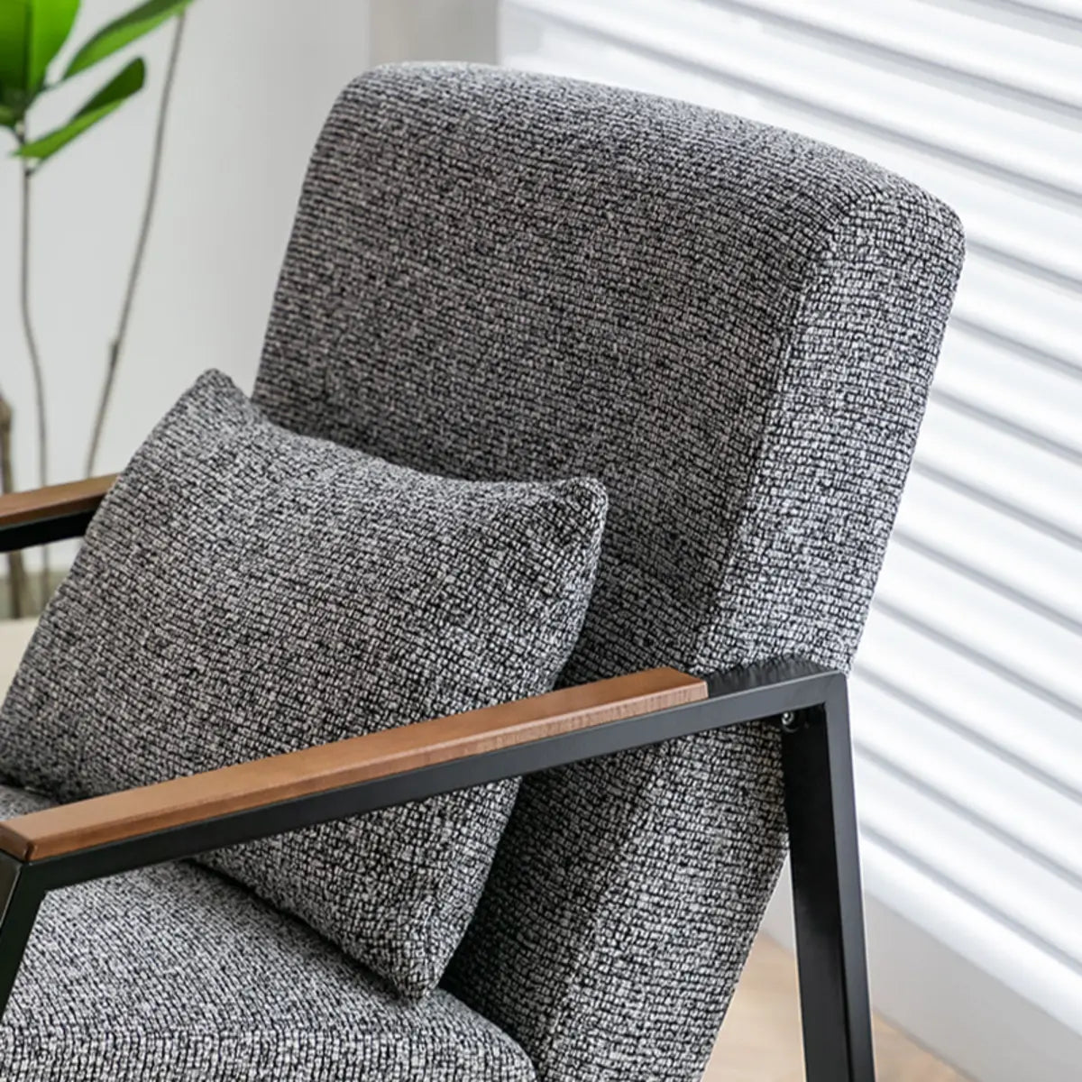 Brown Leather Pillow Back Metal Four Legs Arm Chair Image - 13