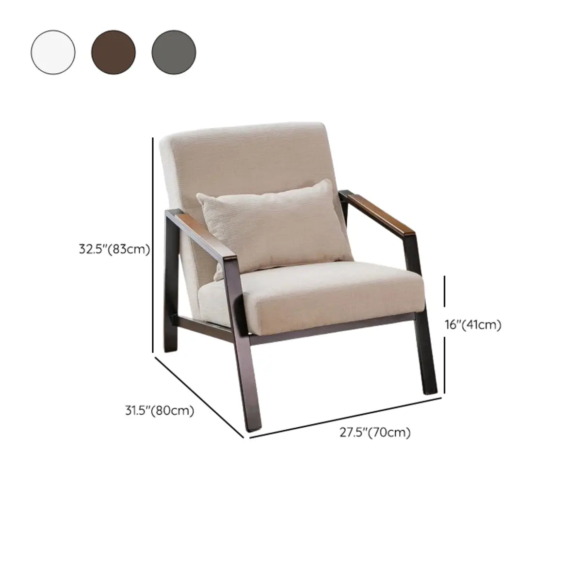 Brown Leather Pillow Back Metal Four Legs Arm Chair Image - 19