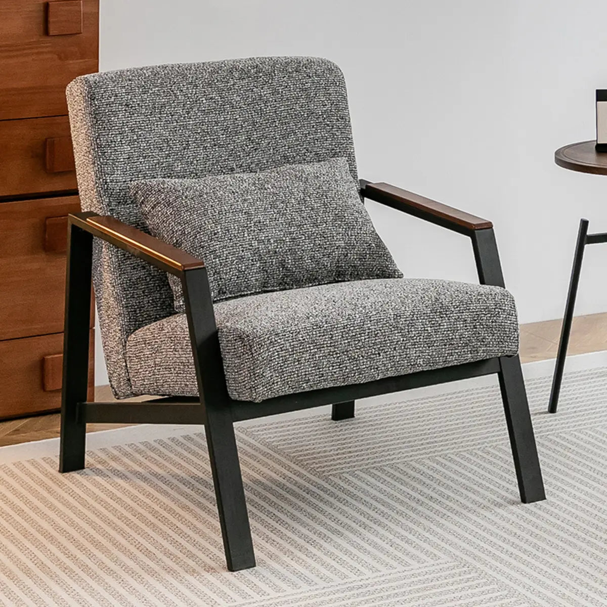 Brown Leather Pillow Back Metal Four Legs Arm Chair Image - 9