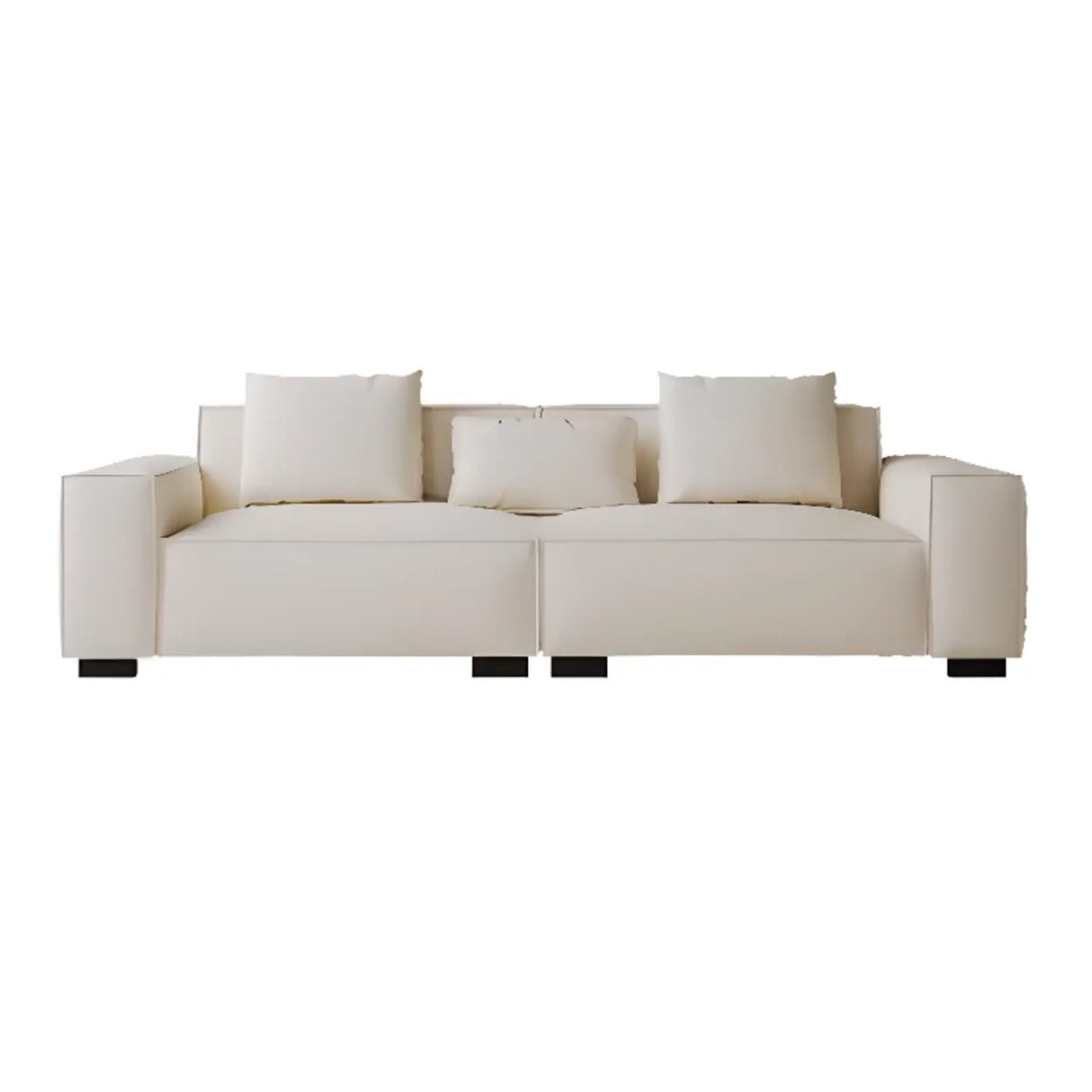 Brown Leather Square Arm Cushion Back Latex Fill Sofa Image - 10