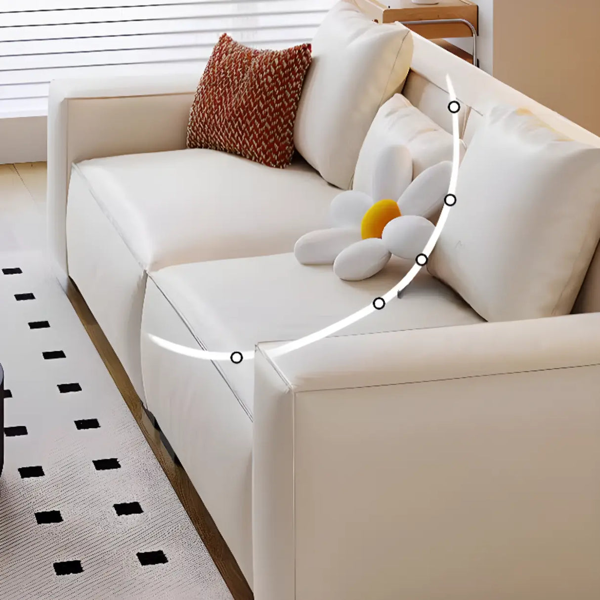 Brown Leather Square Arm Cushion Back Latex Fill Sofa Image - 12