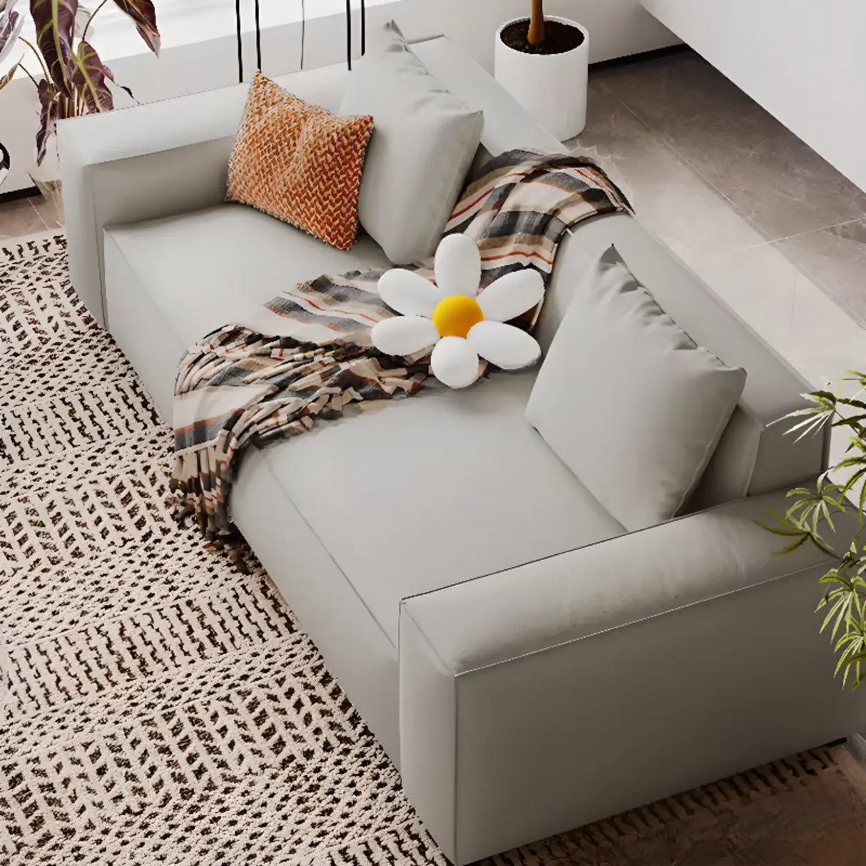 Brown Leather Square Arm Cushion Back Latex Fill Sofa Image - 8