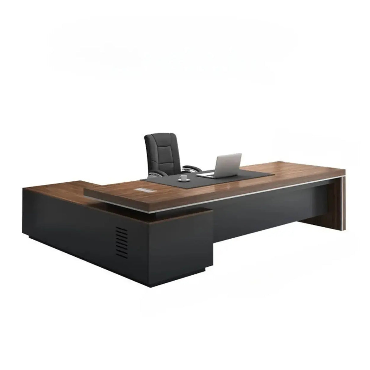 Brown Long Length Wood L-Shaped Executive Desk Image - 3