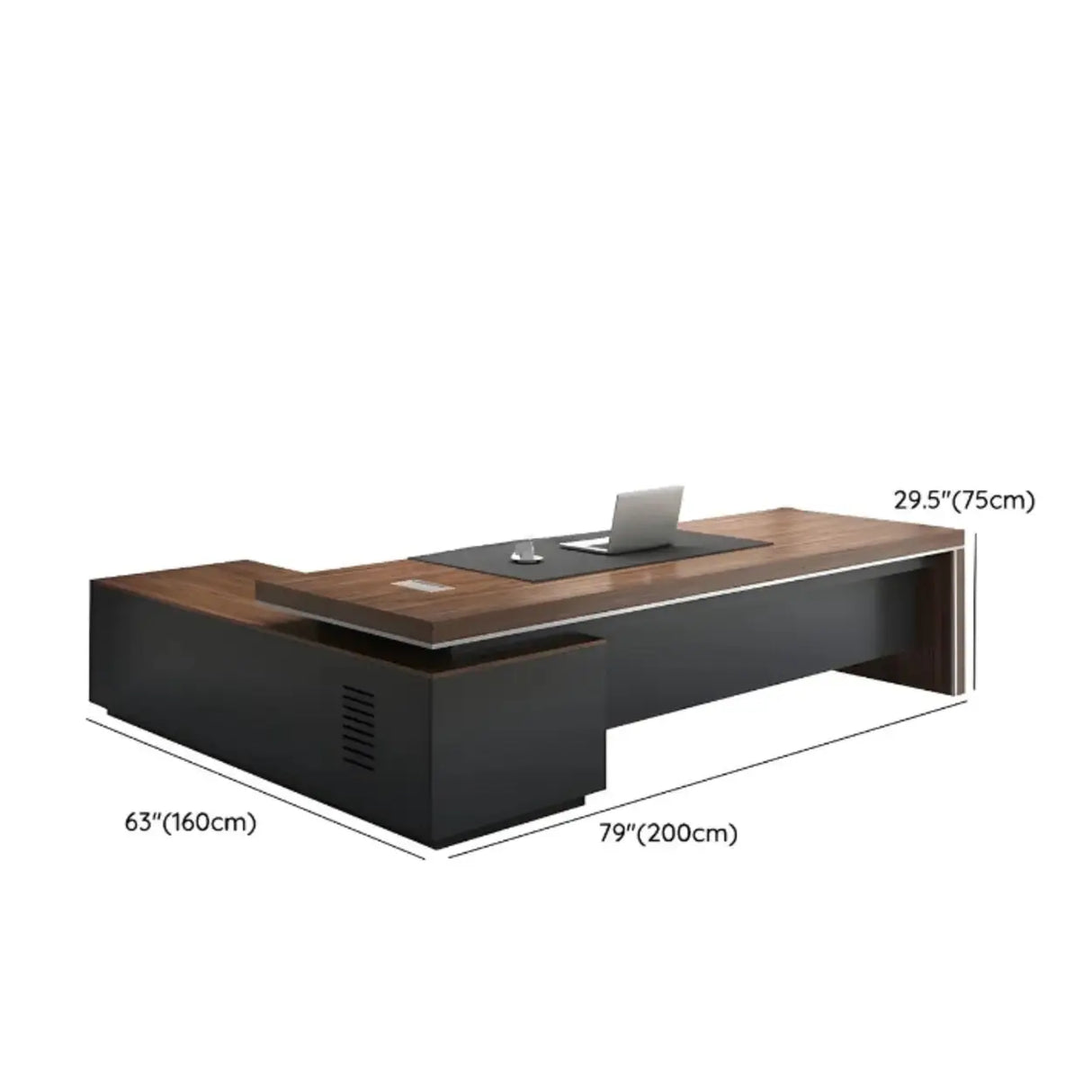 Brown Long Length Wood L-Shaped Executive Desk Image - 7