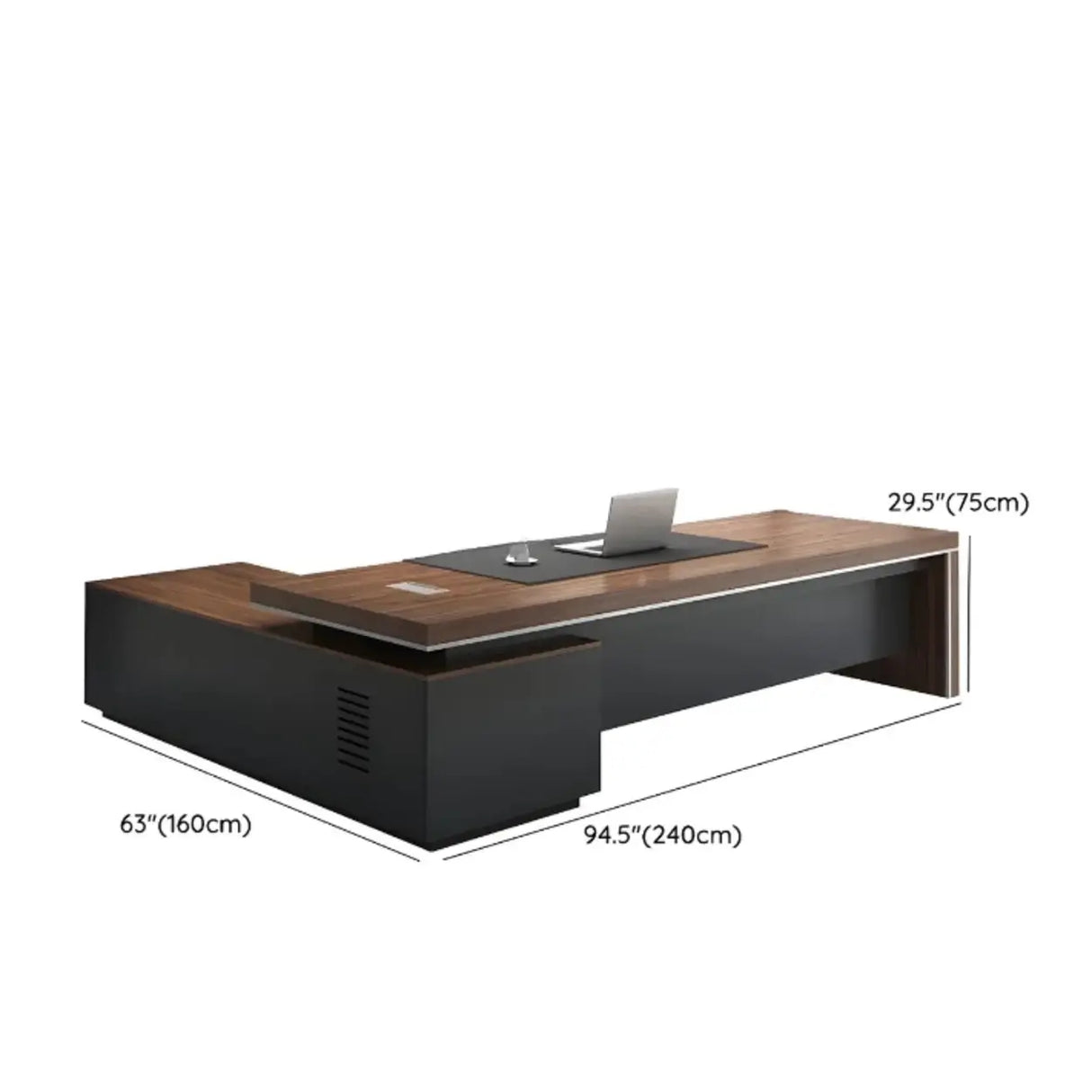Brown Long Length Wood L-Shaped Executive Desk Image - 9