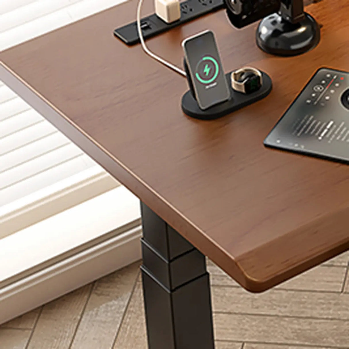 Brown Long Standard Ergonomic Walnut Computer Desk Image - 2