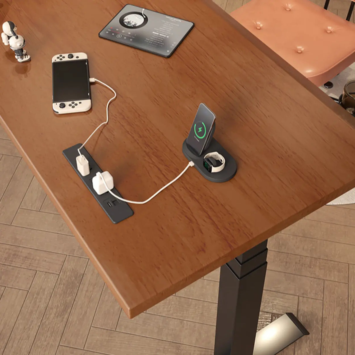 Brown Long Standard Ergonomic Walnut Computer Desk Image - 6