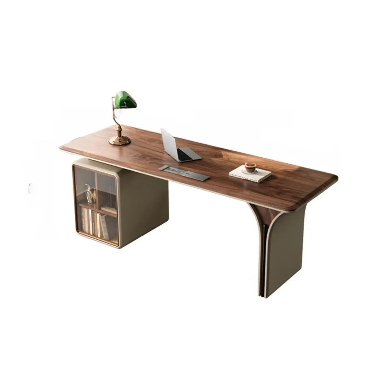 Brown Long Standard Walnut Computer Desk with Storage Image - 2