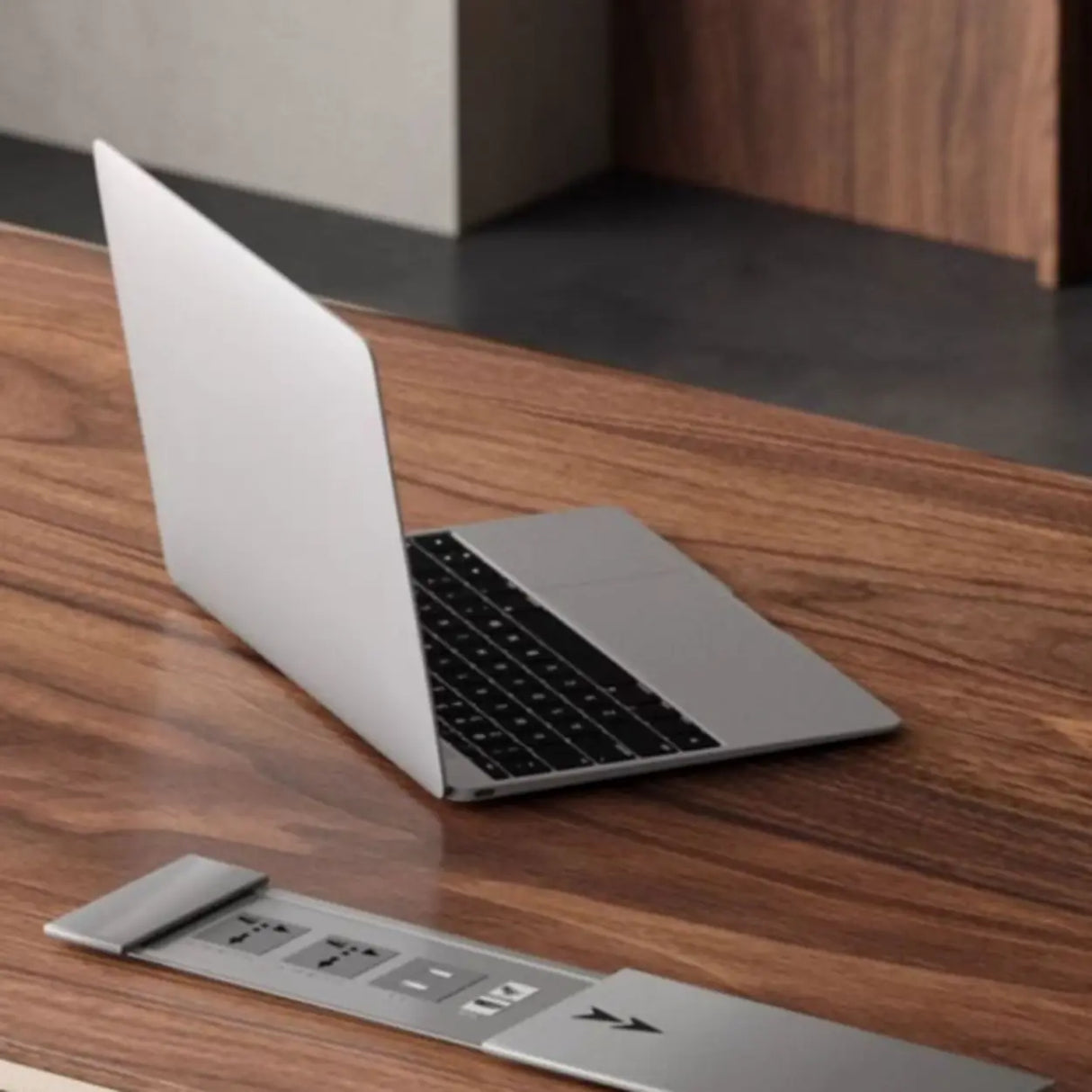 Brown Long Standard Walnut Computer Desk with Storage Image - 5