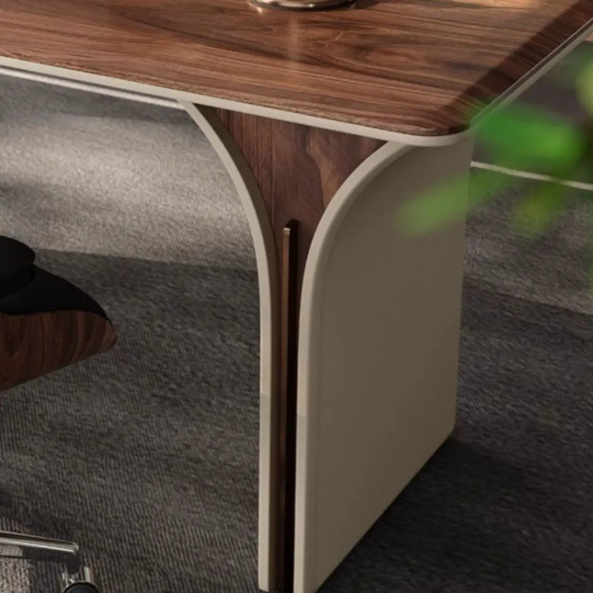 Brown Long Standard Walnut Computer Desk with Storage Image - 7