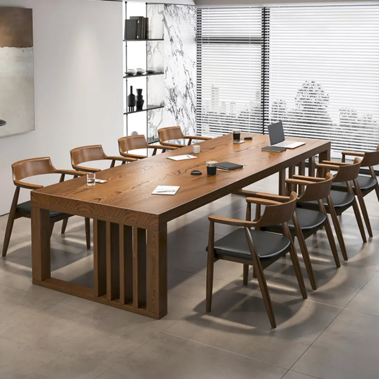 Brown Long Standard Wooden Boardroom Multi-person Desk Image - 3