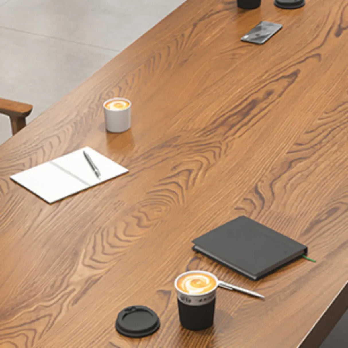 Brown Long Standard Wooden Boardroom Multi-person Desk Image - 4