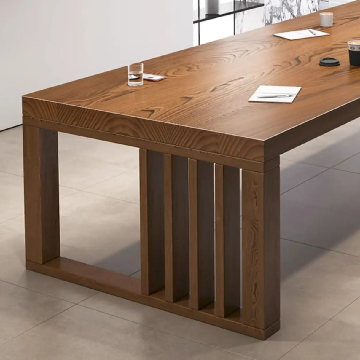 Brown Long Standard Wooden Boardroom Multi-person Desk Image - 5