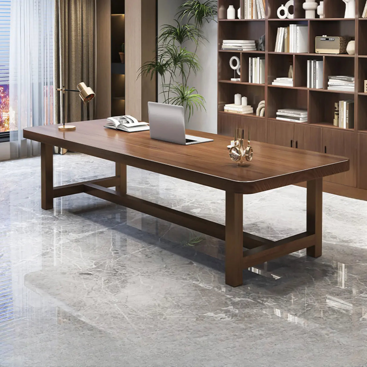 Brown Long Standard Wooden Multi-person Conference Desk Image - 2