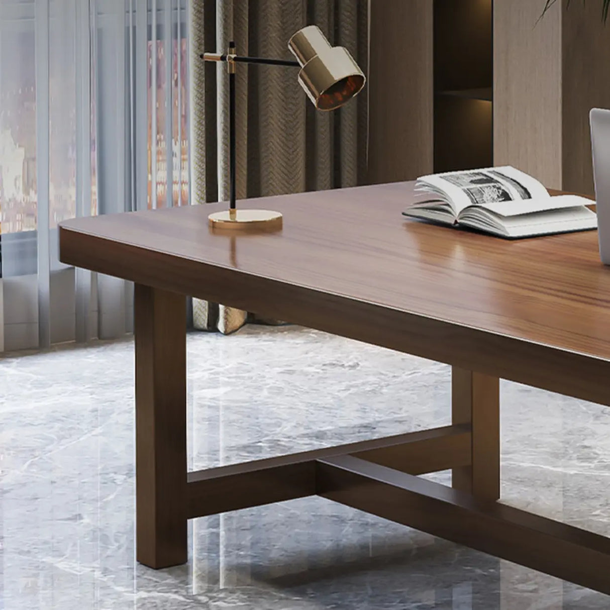 Brown Long Standard Wooden Multi-person Conference Desk Image - 5