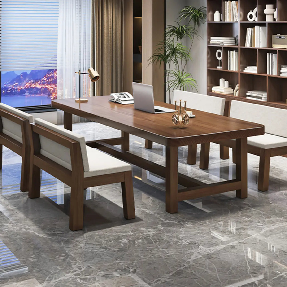 Brown Long Standard Wooden Multi-person Conference Desk Image - 7