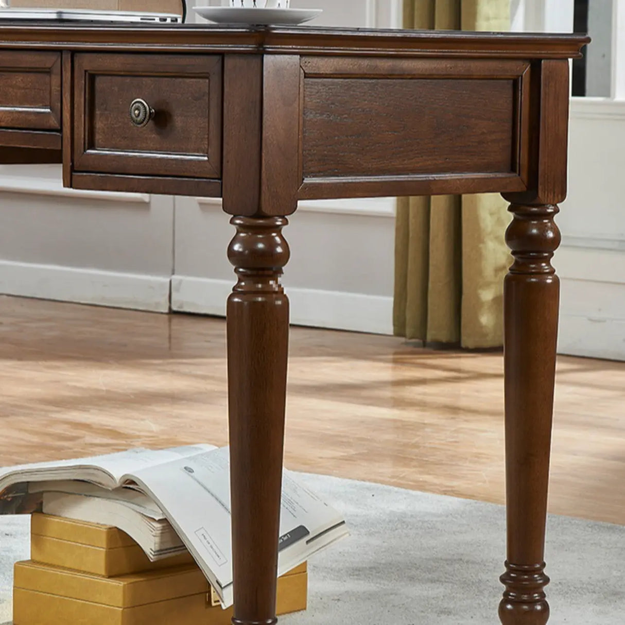 Brown Medium Standard Wooden Computer Desk with Drawers Image - 11