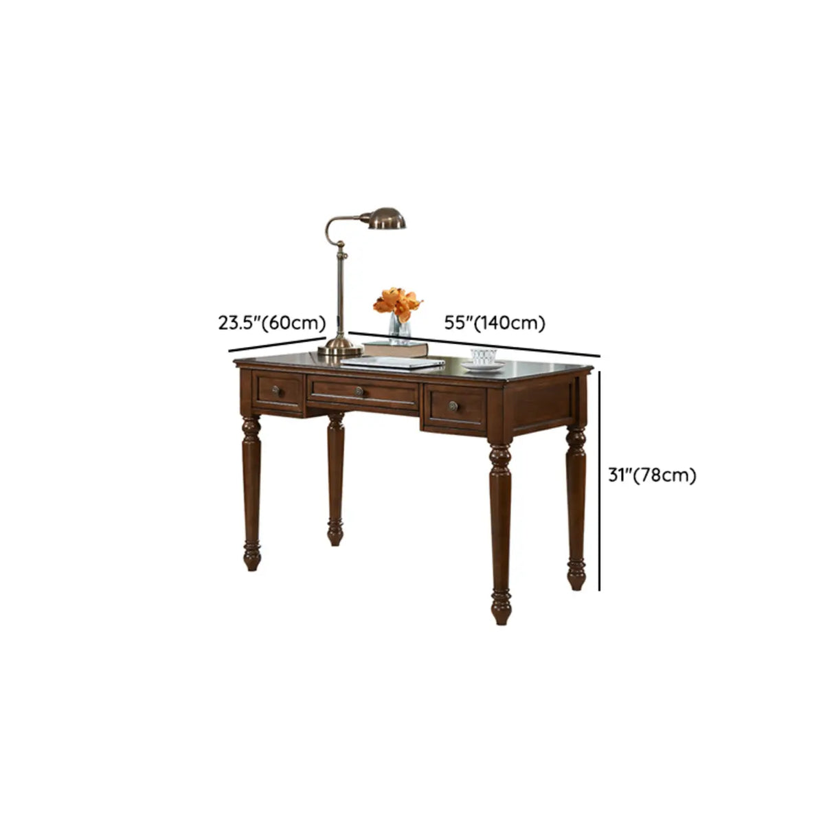 Brown Medium Standard Wooden Computer Desk with Drawers