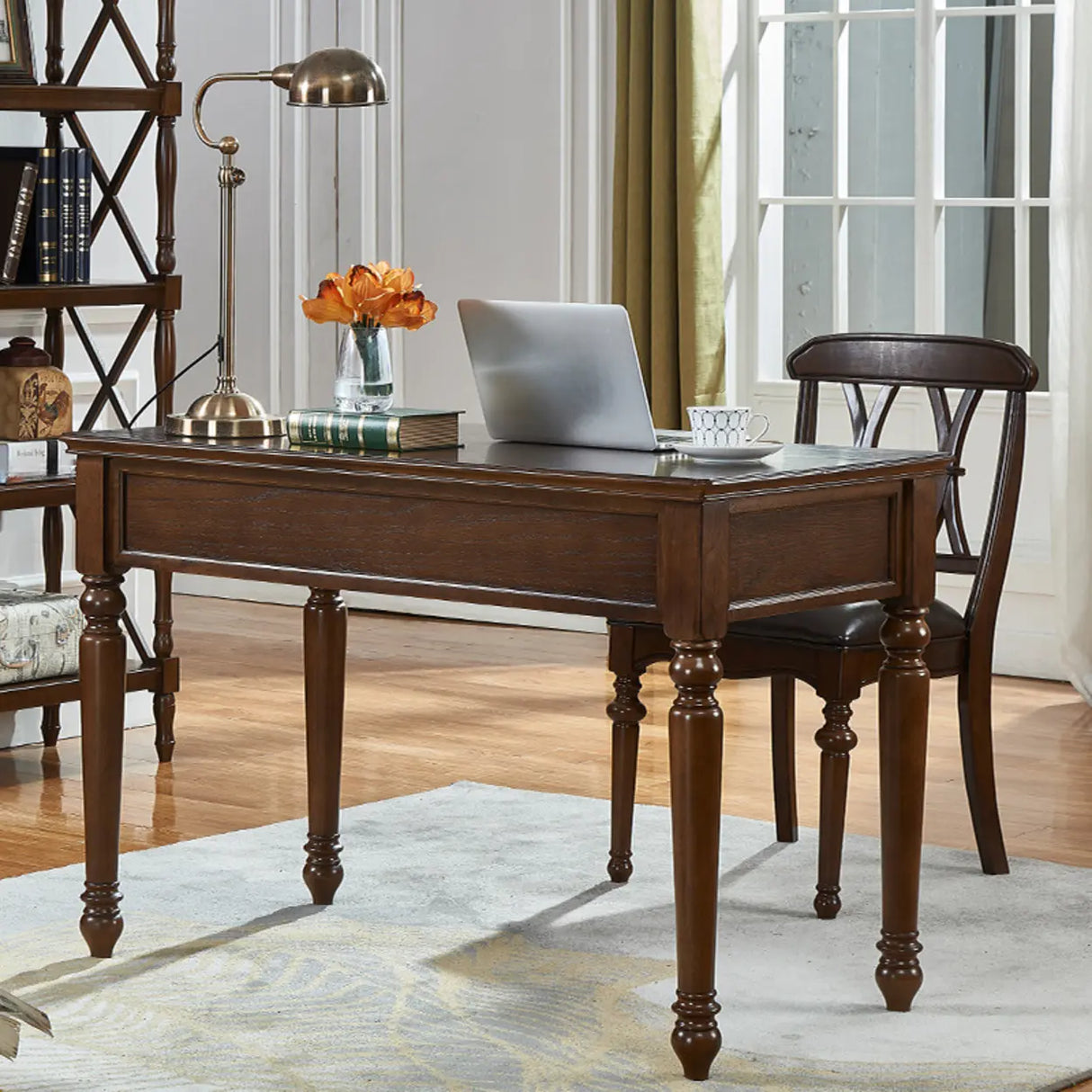 Brown Medium Standard Wooden Computer Desk with Drawers Image - 6