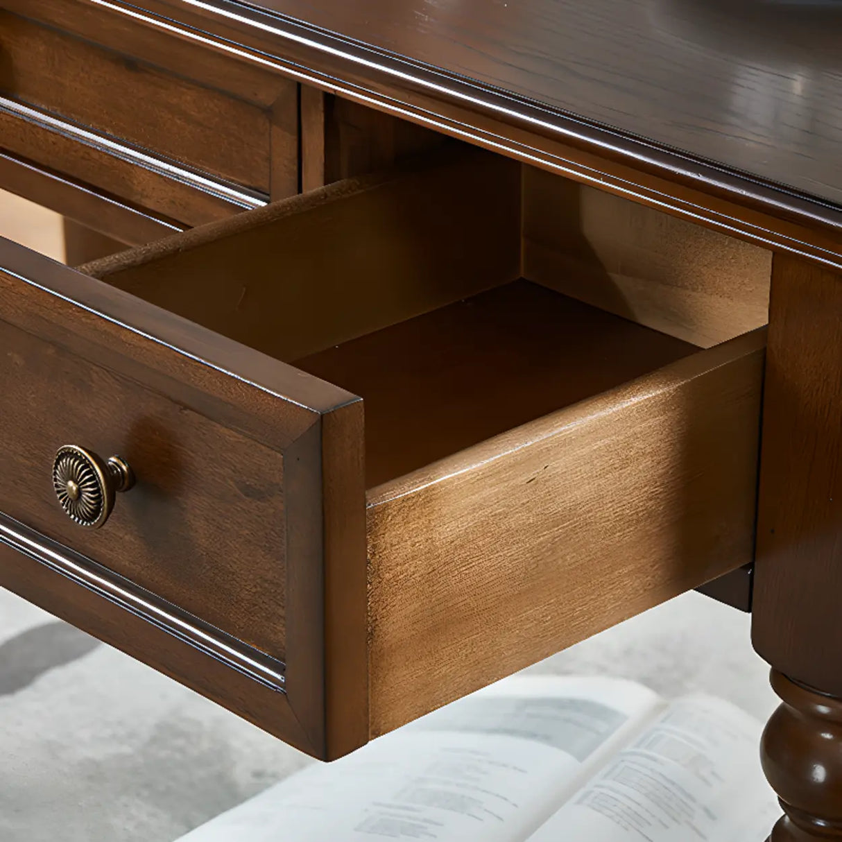 Brown Medium Standard Wooden Computer Desk with Drawers Image - 7