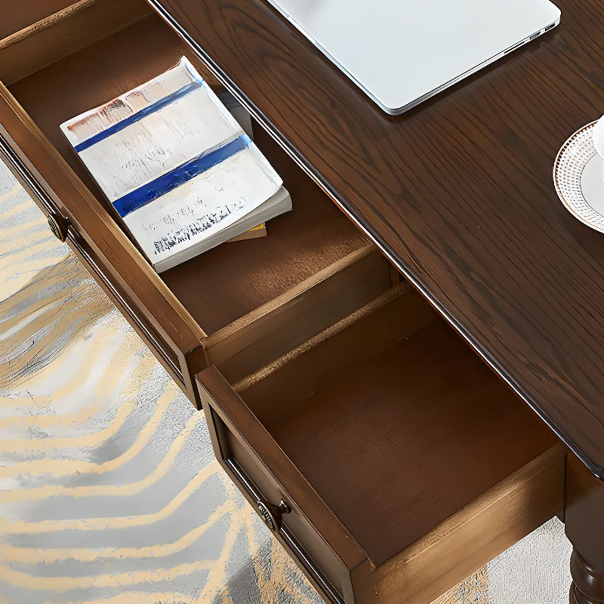 Brown Medium Standard Wooden Computer Desk with Drawers Image - 8