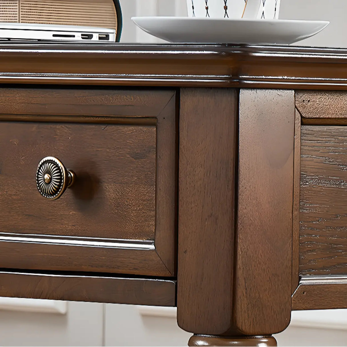 Brown Medium Standard Wooden Computer Desk with Drawers Image - 9